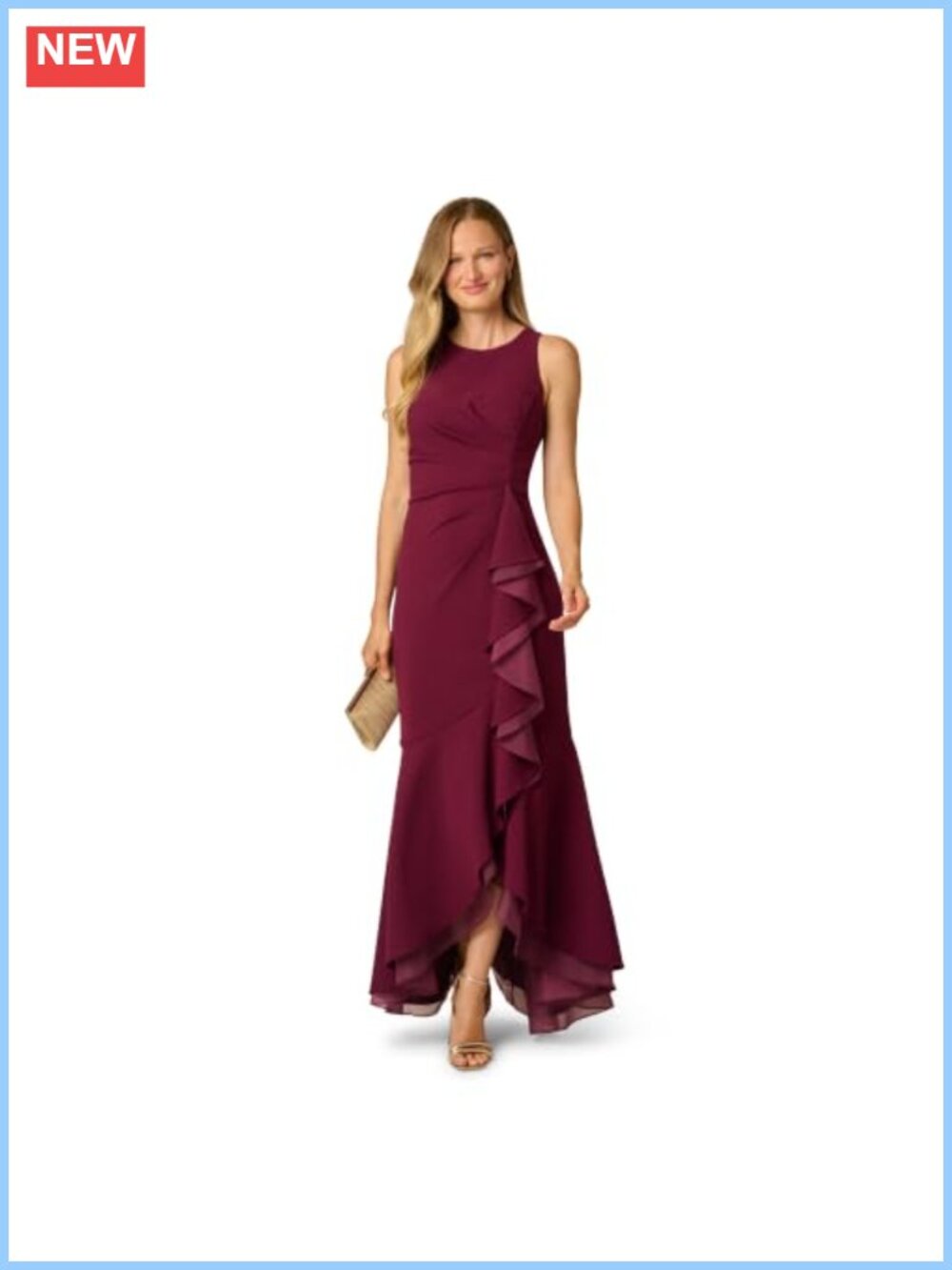 Ruffle Crepe Halter High-Low Formal Evening Gown
